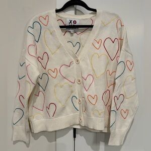 Kerri Rosenthal XOKR Rainbow Heart Embroidered Cardigan Sweater Sz M Whimsical